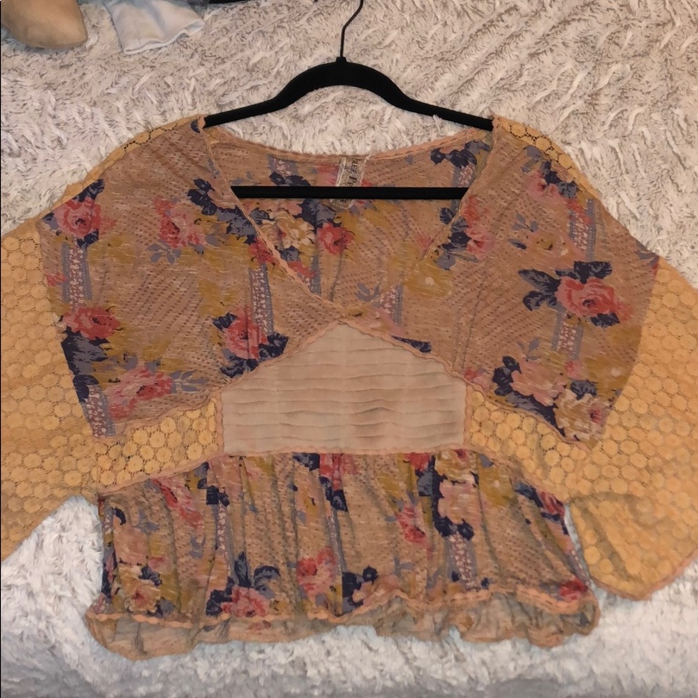 Tan patterned Free People flowy top